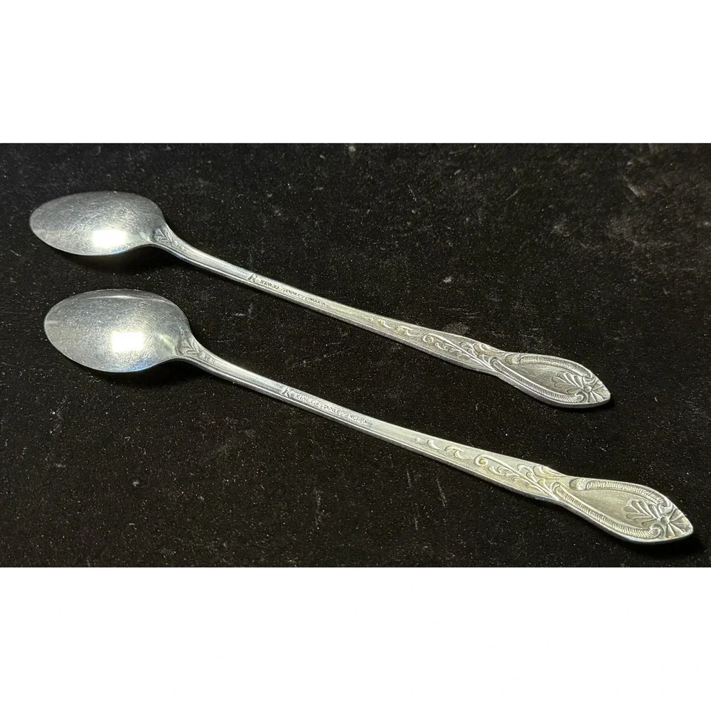 Kimco Stainless Korea Iced Tea Spoons, Long Handle Floral Scroll, Set of 2